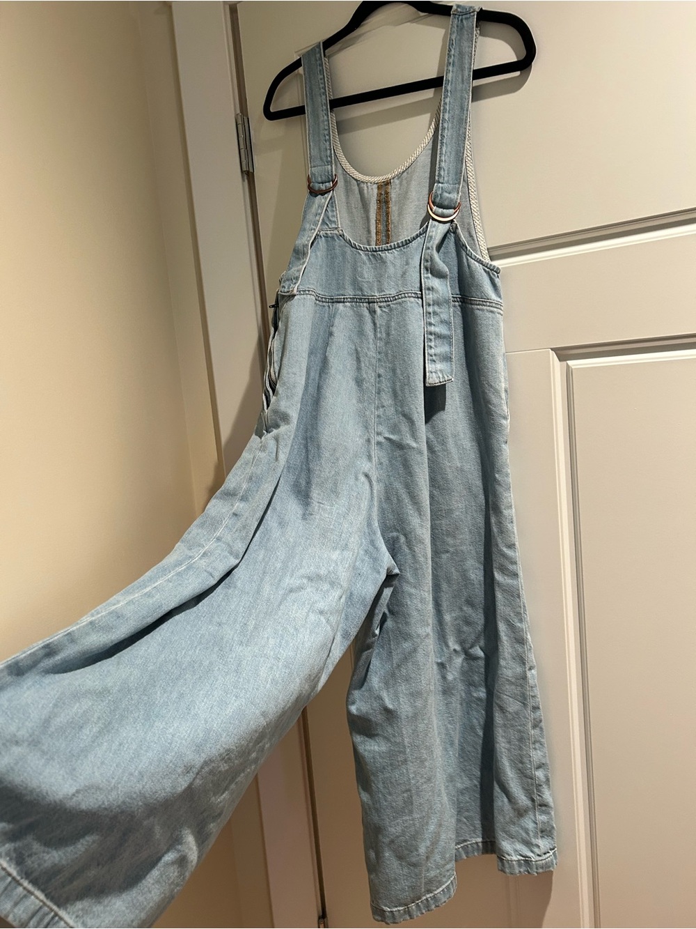 Layla denim overalls: Marine Layer Light Blue Wide-Leg Denim Overalls - Picture 6 of 7